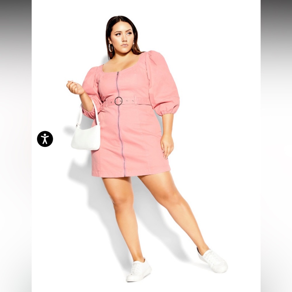 City Chic Cool Denim Dress - Pink Size 14